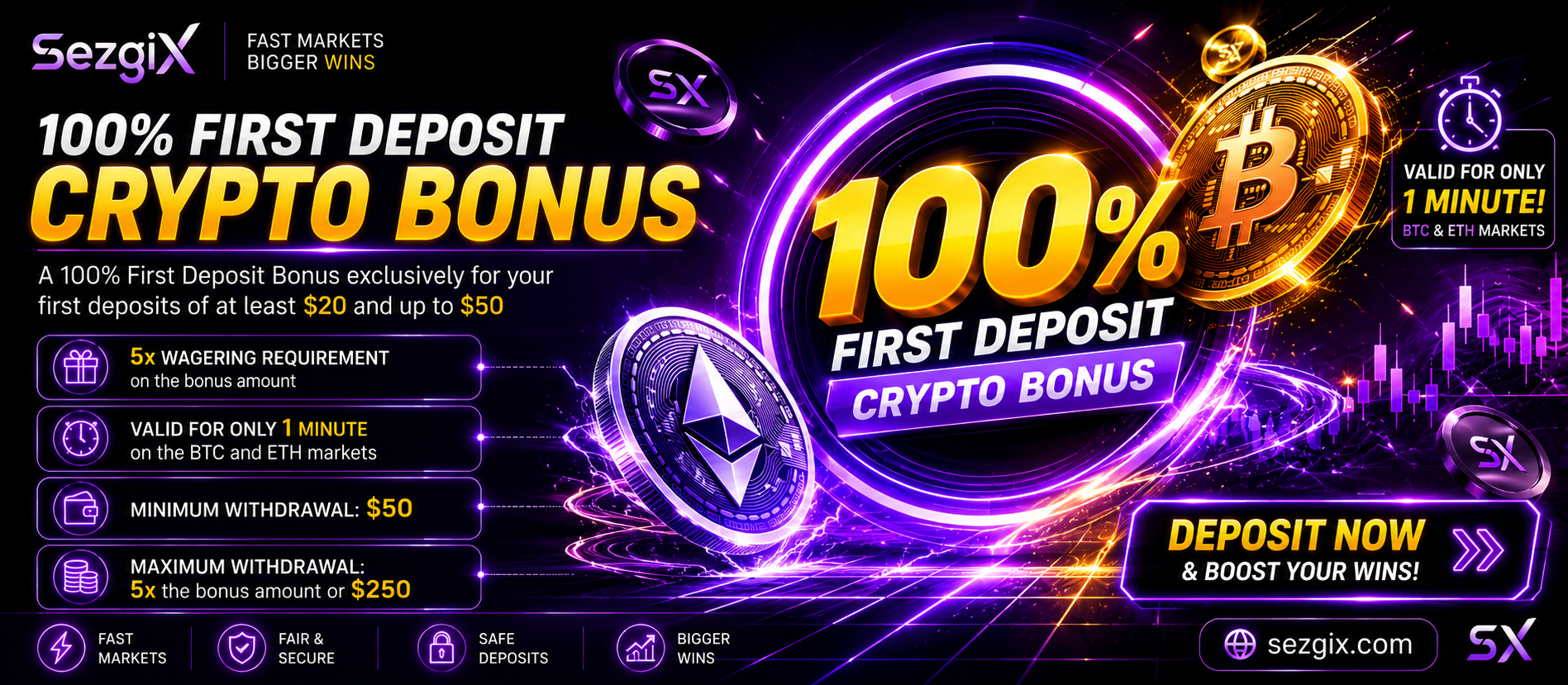 100% First Deposit Crypto Bonus